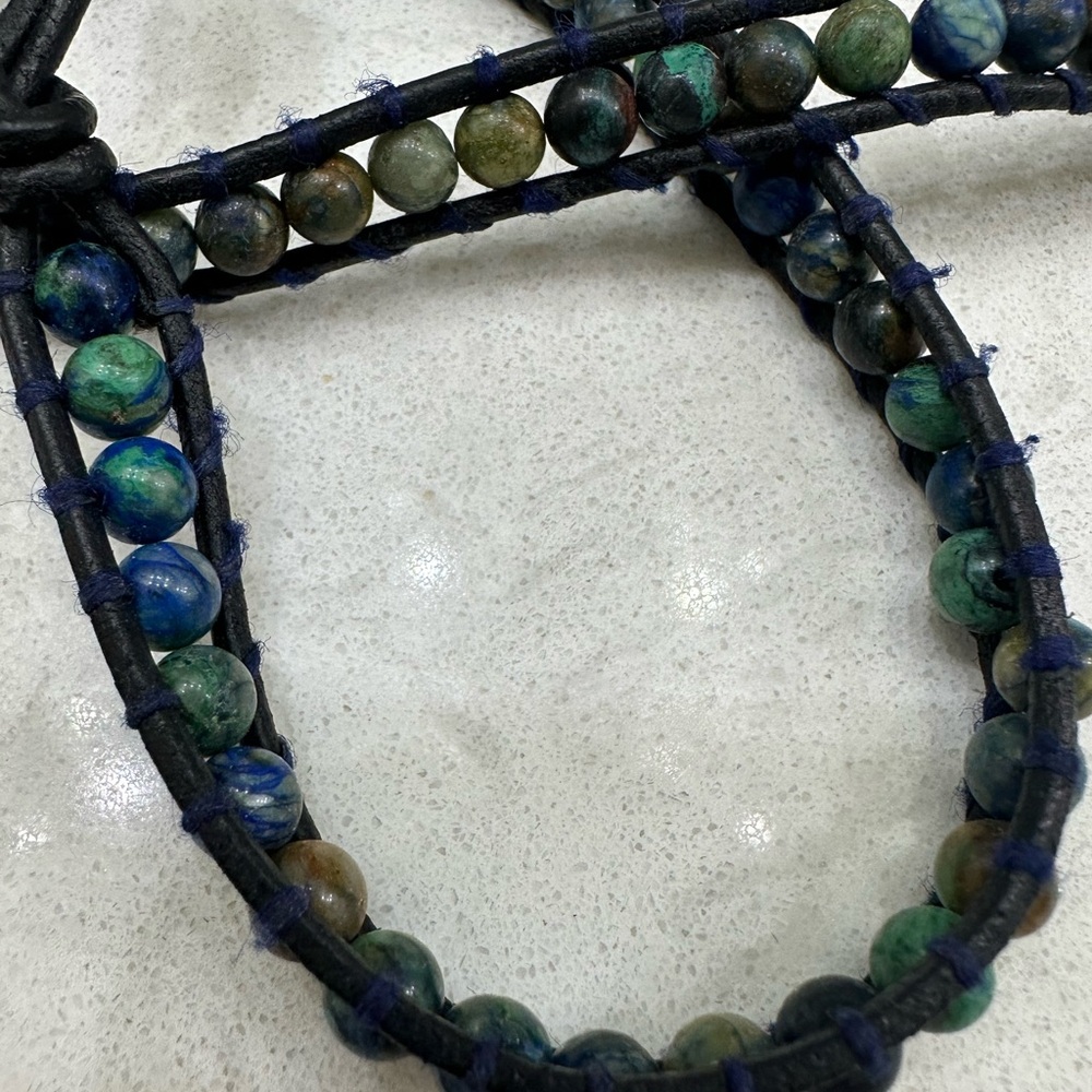 Handmade agate stone & leather wrap bracelet